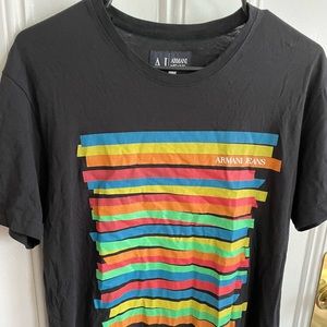 Armani Jeans Tshirt, color black, cotton, color stripes.